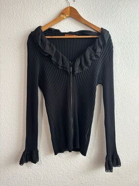Y2K Belldini Black Ribbed Knit Sweater Whimsigoth XL